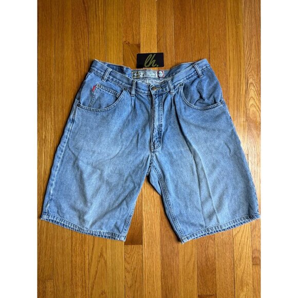 Size 34 Vintage Bugle Boy Gold Crest Baggy Fit Jean Shorts - Picture 1 of 8